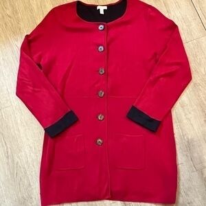 Charter Club Red Buttoned Cardigan Sweater XLP Navy Cuffs and Interior